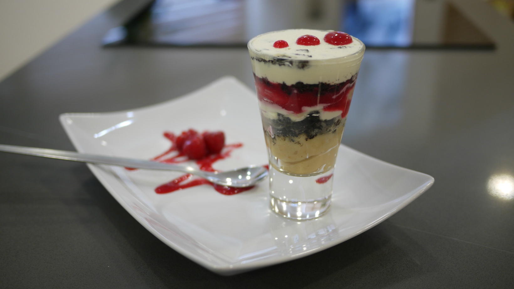 Beth's winning dessert of Peanut Butter, Raspberry and Oreo Cream Parfaits